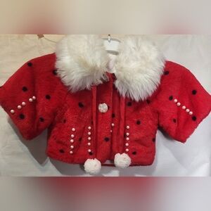 Charming Red and White Kids Fur Short Jacket